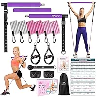 Pilates Bar Kit with Resistance Bands, Multifunctional Yoga Pilates Bar with Heavy-Duty Metal Adjustment Buckle, Portable Home Gym Pilates Resistance Bar Kit for Women Full Body Workouts