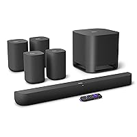 Roku Streambar Pro & Full Surround Sound Set | 4K HDR Streaming Device & Cinematic Soundbar All in One, Four Wireless TV Speakers, Wireless Pro Subwoofer, Enhanced Roku Voice Remote, Free & Live TV