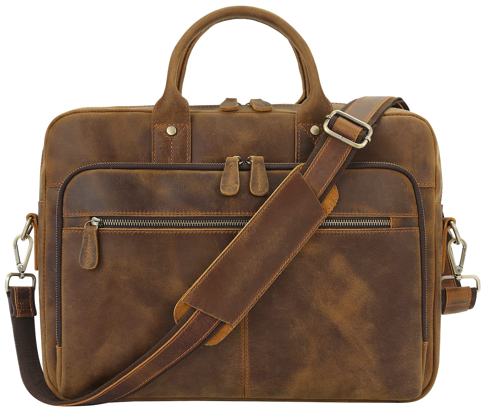 Polare Mens Full Grain Leather Laptop Briefcase Business Messenger Bag