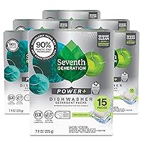 Seventh Generation Power Plus Dishwasher Detergent Packs Fresh Citrus scent Pack of 6 for sparkling dishes Dishwasher tabs, 15 count