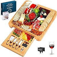 Easoger Cheese Board, Large Charcuterie Board Set, Bamboo Serving Platter, 4 Serving Knives and Utensils - House Warming Gifts, Wedding Gifts for Couples, Birthday Gift for Women or Men