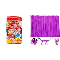 1400pcs pom poms+200pcs Purple Pipe Cleaners, Art and Craft Supplies