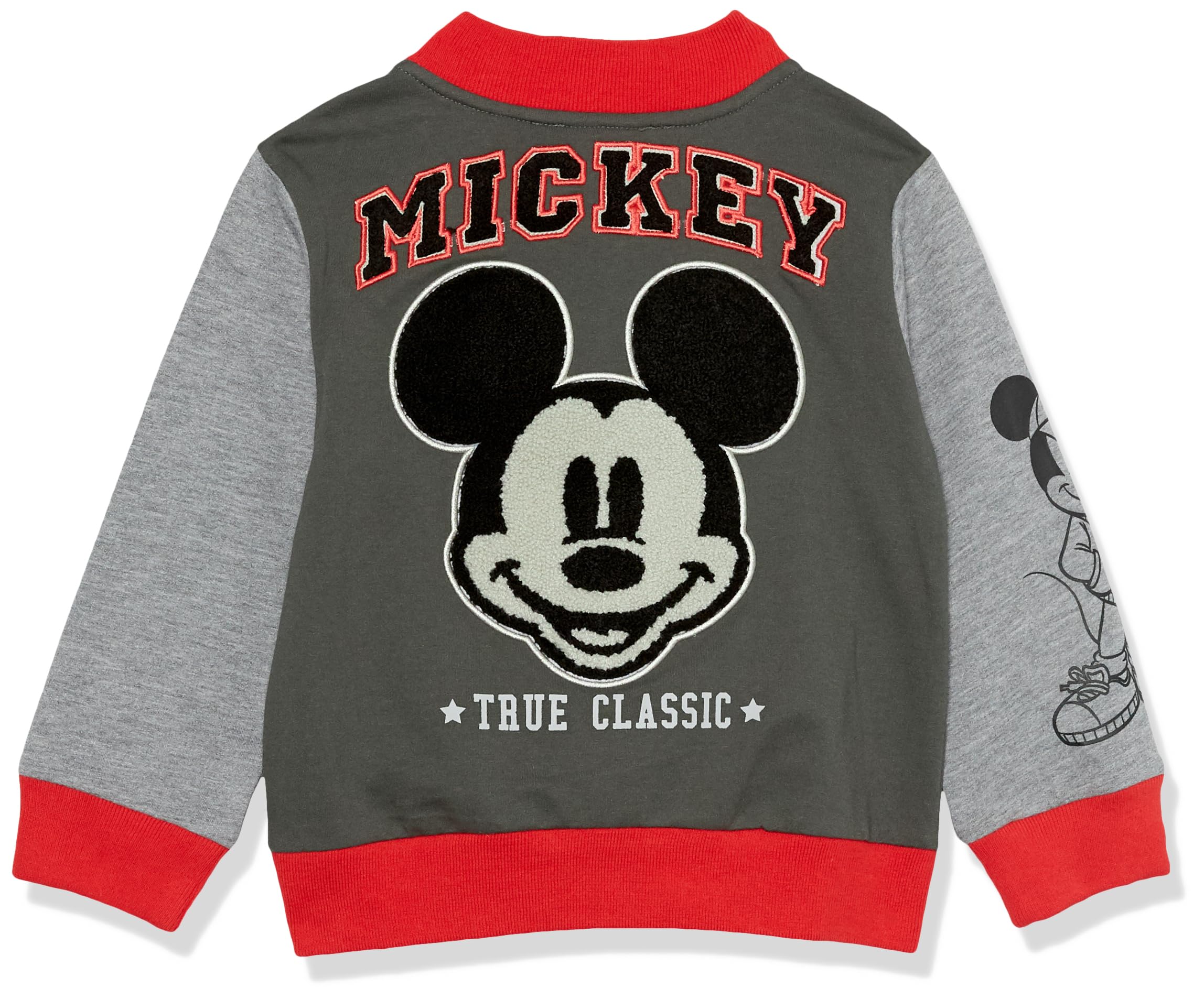 Disney Boys' Mickey Mouse French Terry Button Up Varsity Bomber Jacket Toddler to Big Kid