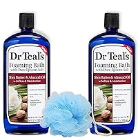 Dr Teal's Shea Butter and Almond Oil Foaming Bath Liquid (Pack of 2), Dr Teal's Bubble Bath for Men, Women's Bubble Bath W/Premium Shower Sponge