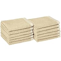 Amazon Basics Quick-Dry Washcloth - 100% Cotton, 12-Pack, 12 x 12 inches, Linen
