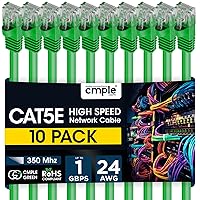 Cmple - 10 Pack Cat5e Ethernet Cable 15ft Computer LAN Cable with RJ45 Connectors 1Gbps Ethernet Patch Cord 350Mhz Router Cable - Green