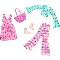 Barbie Fashion 2-Pack, Pink Dress, Green Top and Pink Pants, Boots, and Pink Purse