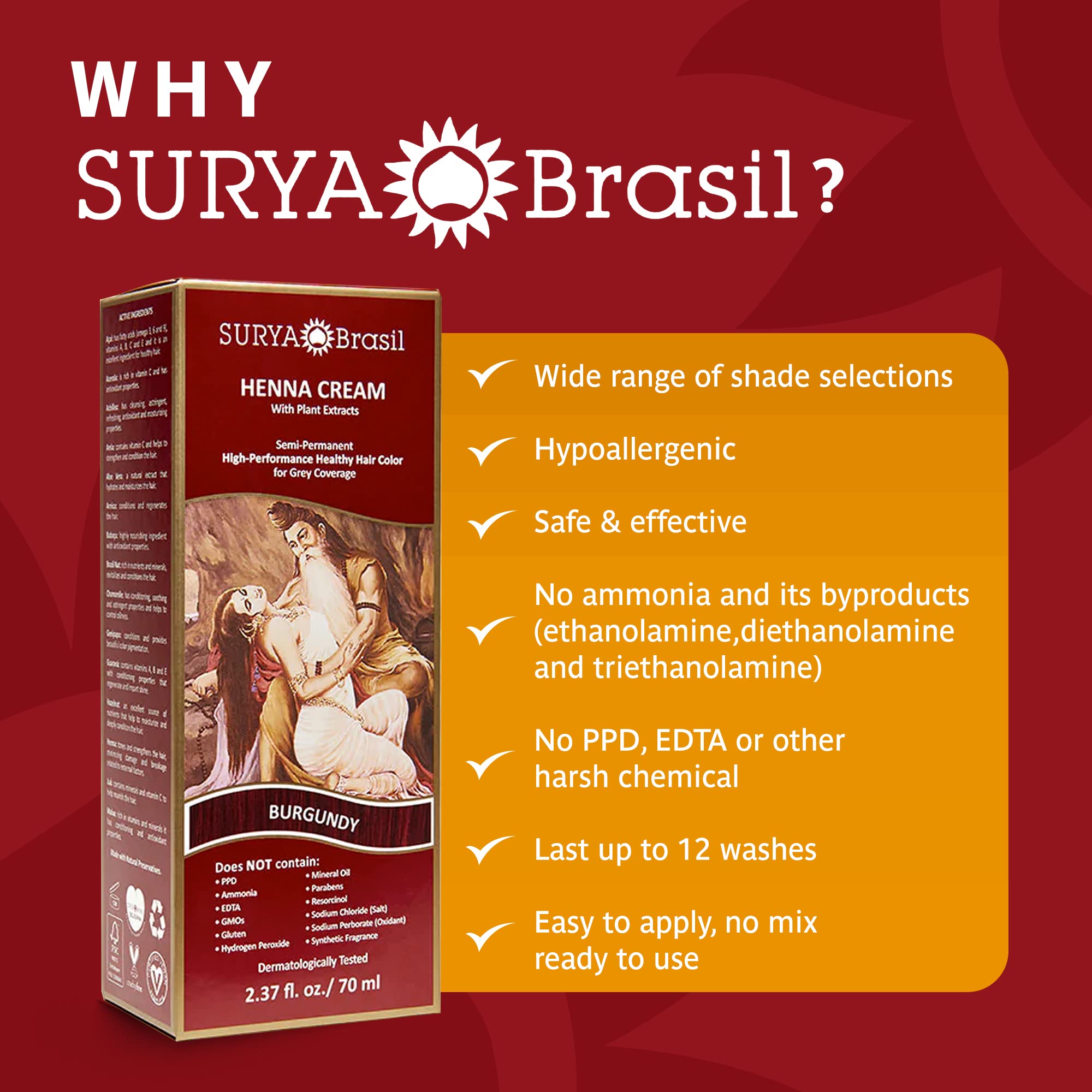 Surya Brasil Products Henna Cream, Burgundy, 2.37 Fluid Ounce