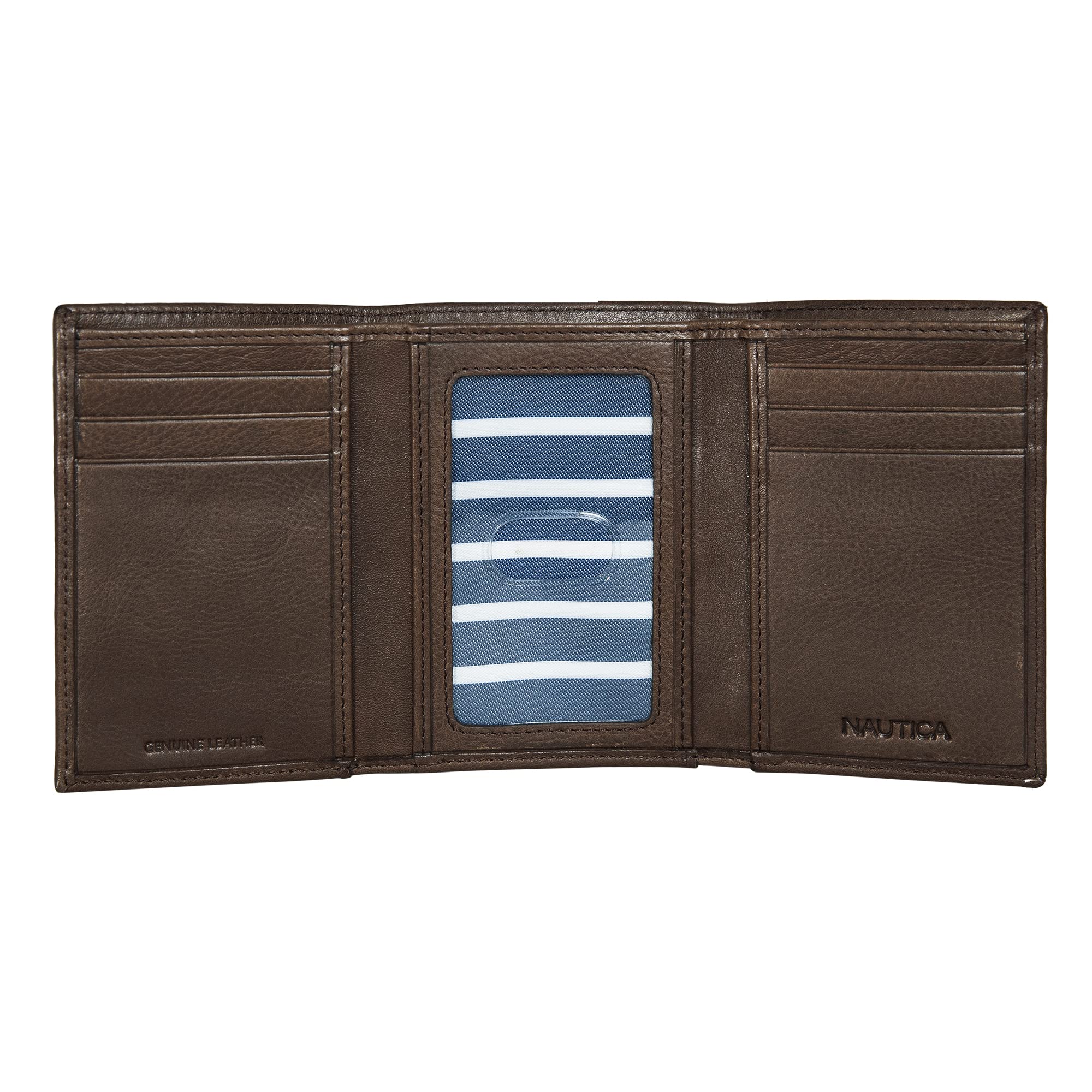 Nautica Men's Enameled Logo Tumbled Leather Trifold Wallet with RFID Protection-Brown, One Size