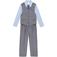 Calvin Klein Boys' 4-Piece Formal Suit Set, Vest, Pants, Collared Dress Shirt, and Tie