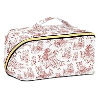 Chinoiserie Style Fabric Cosmetic Bag for Women Travel Makeup Bag with Portable Handle Multi-functional Toiletry Bag Large Travel Cosmetic Case for Makeup Beginners Women