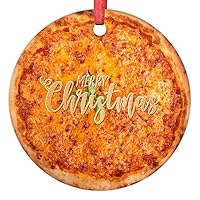 Four-Way Cheese Pizza Christmas Ornaments 2022 Pizza Christmas Decorations for Tree Personalized Funny Food Porcelain Christmas Ornaments Holiday Christmas Keepsake New Year Gifts, 3 Inch