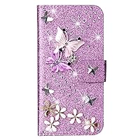 Wallet Case Compatible with Samsung Galaxy S24 Plus, Glitter Bling Color Butterfly Diamond Pu Leather Flip Phone Cover (Purple)
