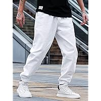 Men's Jeans Men Slant Pocket Drawstring Waist Jeans Jeans (Color : White, Size : X-Large)