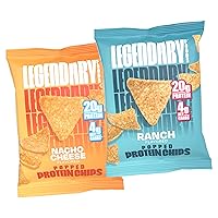 Legendary Foods High Protein Snack Variety Pack - Nacho Cheese and Ranch Protein Chips, Crispy Tortilla Shaped Snacks, Low Sugar Diet, Healthy Gluten Free and Low Carb Taco Snack 20-Pack