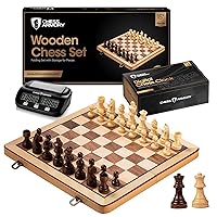 Chess Armory 15 inches Beech Wooden Chess Set and Chess Clock Bundle for Kids and Adults