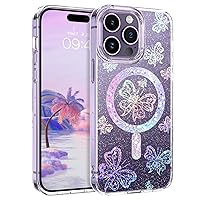 GUAGUA for iPhone 14 Pro Magnetic Case Compatible with Magsafe Clear Glitter Butterfly Slim TPU Transparent Shockproof Protective Bling Phone Case for iPhone 14 Pro 6.1