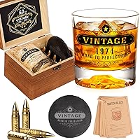 Oaksea 50th Birthday Gifts for Men Dad, Vintage 1974 Whiskey Glass Set, 50th Birthday Retirement Decorations Party Supplies, Anniversary Bday Gifts Ideas for Him Husband Friends Women, Whiskey Stone