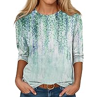 Tunic Tops for Women Loose Fit,3/4 Length Sleeve Womens Tops Print Graphic Round Neck Tees Blouses Womens Tops Casual
