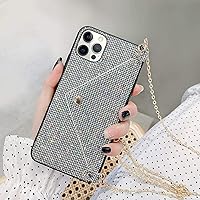 Omorro for iPhone 14 Pro Max Bling Case, Glitter Diamond Sequins Case Small Credit Card Cash Holder Wallet Case with Shiny Crossbody Chain Hard PC Back Protective Girly Stand Case Black