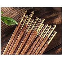 WARRIO Chicken Wings Wood Bamboo Chopsticks 10 Pairs, 25cm, Brass Gold Plated, Business Gift, Suitable for Family, Hotel