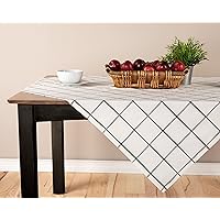 Table Throw Tablecloth for Kitchen or Dining Table, Plaid Cream Small Square Tablecloth, Coffee Table Cover, Layering Piece, Oeko-Tex Yarn Dyed Cotton, 50 in x 50 in