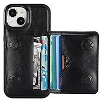 KIHUWEY Compatible with iPhone 15 Wallet Case Credit Card Holder, Premium Leather Kickstand Flip Hidden Magnetic Clasp Durable Shockproof Protective Cover for iPhone 15 6.1 inch (Black)