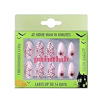 Press On Nails, 24 Piece Fake Nails Kit Plus Nail Glue, Nail File, Prep Pad and Cuticle Stick, Gel Nail Kit for Women and Girls, Spooky Webs Almond