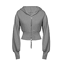 Flygo Cropped Hoodie Women Zip Up Long Sleeve Sweatshirts Fashion Workout Jacket Casual Hooded Pullover Sweaters Crop Tops