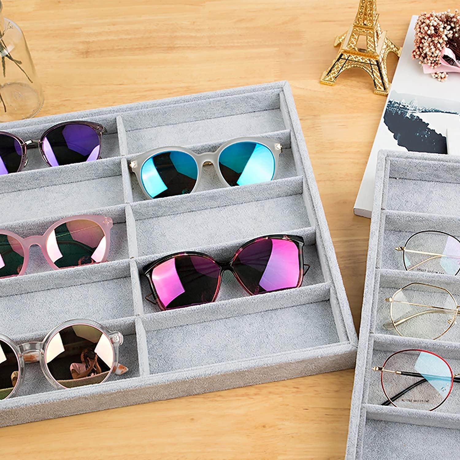 STYLIFING Watch Organizer Bracelet Display with Velvet Sunglasses Organizer Storage Box