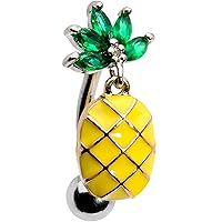 Body Candy Steel Green Accent Princess Pineapple Top Mount Belly Ring