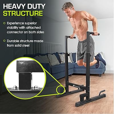 ProsourceFit Dip Stand Station, Power Tower, Heavy Duty Ultimate Body Press  Bar with Safety Connector for Tricep Dips, Pull-Ups, Push-Ups, L-Sits