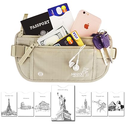 NO.2 BAG Travel Money Belt Hidden Waist Stash Waist Pack for Travel with 1x RFID Passport and 6x RFID Credit Card Sleeves Secure Wallet Save Travel wallet