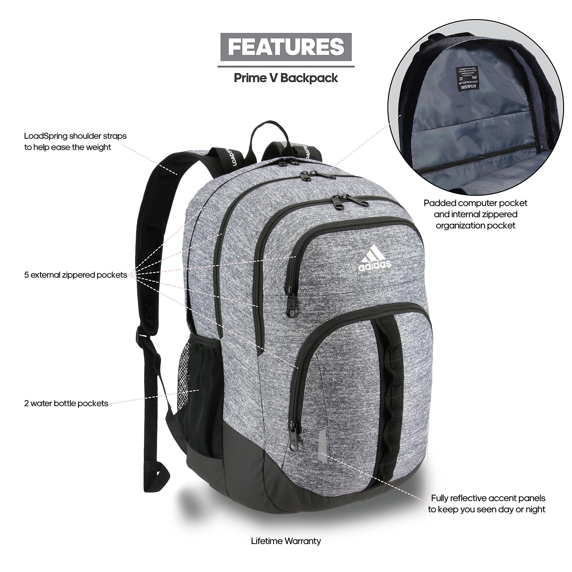 adidas Unisex Prime Backpack, Jersey Onix Grey/Black/White, One Size