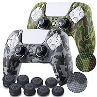 2 Pieces of Texture Printing ps5 Accessories Controller Skin case Cover Green & Grey with Pro Thumb Grips x 8