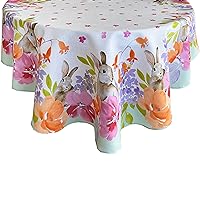 Newbridge Fabric Oval Tablecloth, 60 x 84 Inch, Bunniful Spring Bunny, Easy Care Stain Resistant Table Cloth, Bunny Flower Fields