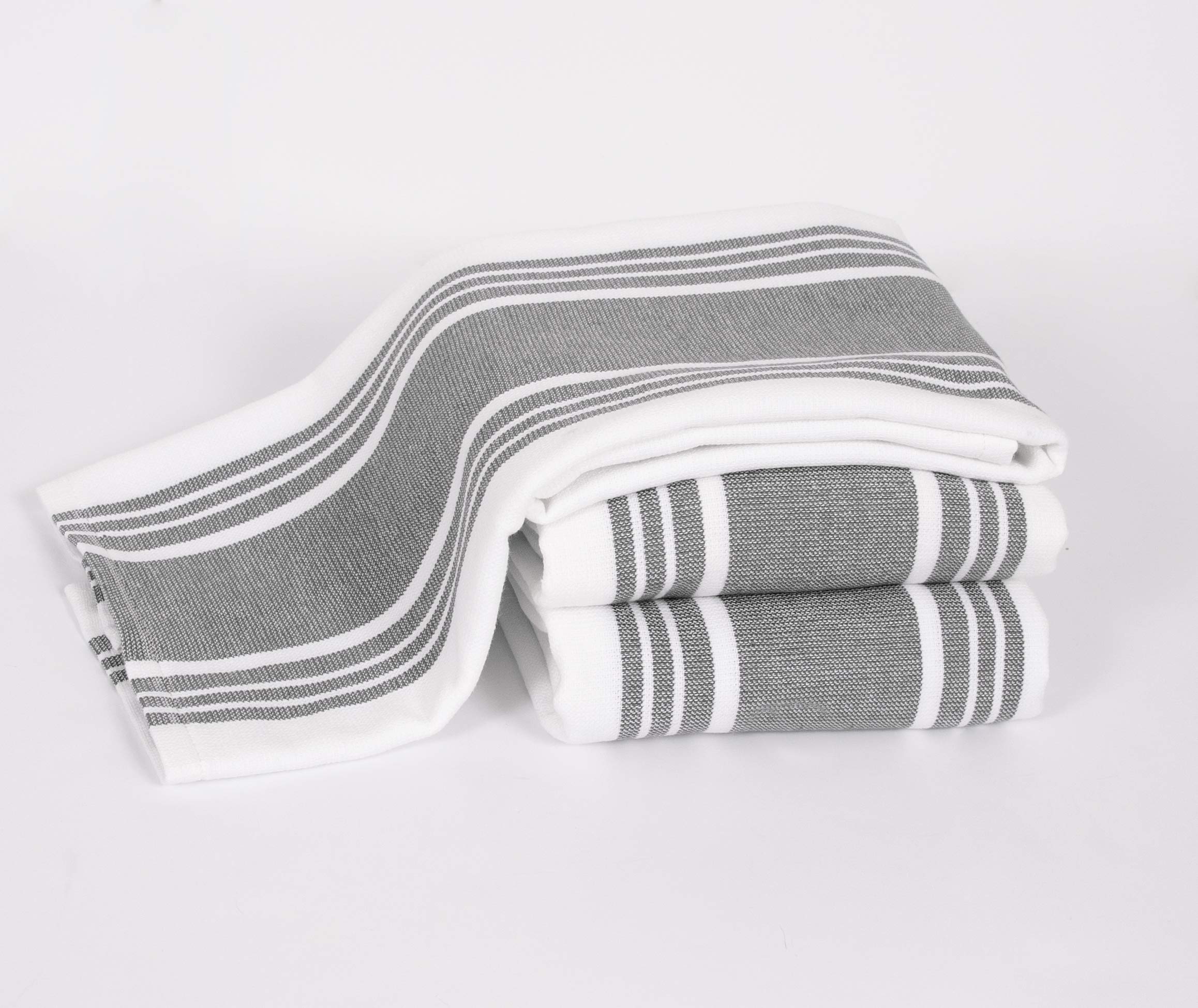 Dish Towels Dual Purpose Reversible, 100% Absorbent Cotton, Kitchen Towels Set of 3 Striped, 17