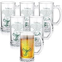 6 Pack St. Patrick's Day Clover Gifts 15 oz Handle Cups Beer Glass Cup Luck Gift Irish Blessing Coffee Beer Mugs Shamrock Sign for Patrick Day Irish Party Supplies Favors for Men Women
