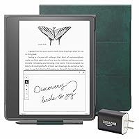 Kindle Scribe Essentials Bundle including Kindle Scribe (16 GB), Basic Pen, Brush Print Folio Cover with Magnetic Attach - Foliage Green, and Power Adapter