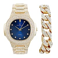 Charles Raymond Bling-ed Out Bracelet with Oblong Iced Look Hip Hop Watch - 8475BC Cuban