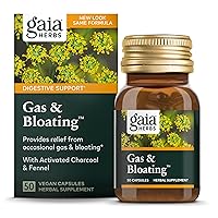 Gaia Herbs Gas & Bloating - Provides Relief from Occasional Gas and Bloating - with Activated Charcoal, Fennel, Chamomile, Cumin, and Peppermint Leaf Essential Oil - 50 Vegan Capsules (25-Day Supply)