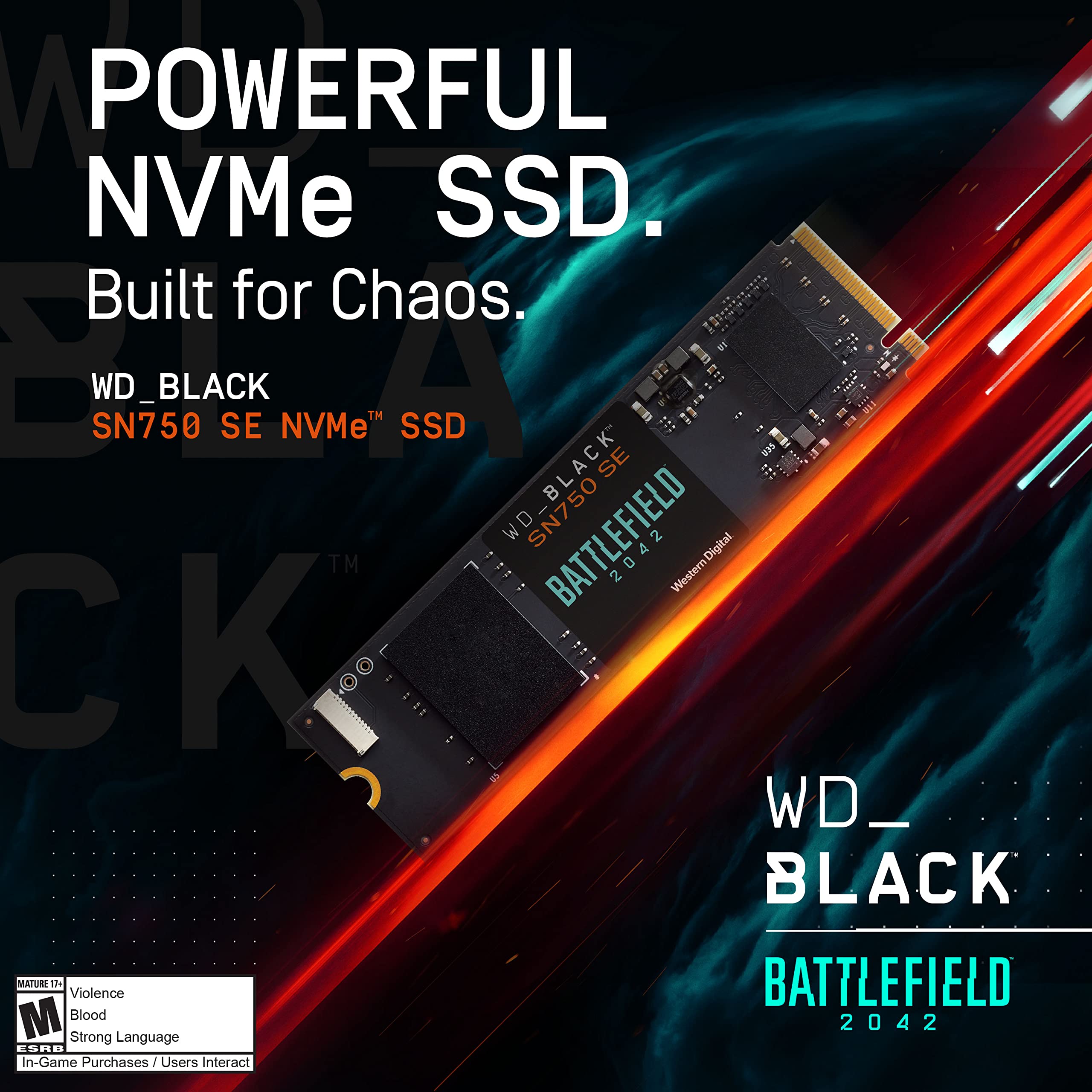 WD_BLACK 1TB SN750 SE NVMe SSD with Battlefield 2042 Game Code Bundle - Gen4 PCle, Internal Gaming SSD Solid State Drive, M.2 2280, Up to 3,600 MB/s - WDBB9J0010BNC-NRSN