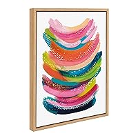Kate and Laurel Sylvie Bright Abstract Framed Canvas Wall Art by Jessi Raulet of Ettavee, 18x24 Natural, Modern Colorful Brushstrokes Art for Wall