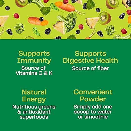 Amazing Grass Greens Blend Superfood: Super Greens Powder Smoothie Mix with Organic Spirulina, Chlorella, Beet Root Powder, Digestive Enzymes & Probiotics, Original, 60 Servings, Boost Energy