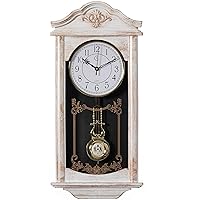 Large Vintage Grandfather Wood- Looking Plastic Pendulum Wall Clock for Living Room, Kitchen, or Dining Room, Large White