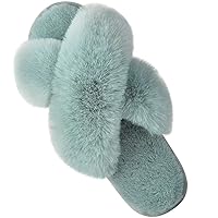 Parlovable Women's Cross Band Slippers Fuzzy Soft House Slippers Plush Furry Warm Cozy Open Toe Fluffy Home Shoes Comfy Indoor Outdoor Slip On Breathable