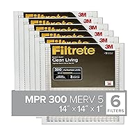 Filtrete 14x14x1 AC Furnace Air Filter, MERV 5, MPR 300, Capture Unwanted Particles, 3-Month Pleated 1-Inch Electrostatic Air Cleaning Filter, 6-Pack (Actual Size13.81x13.81x0.81 in)
