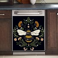 Kitchen Decor Autumn Bee Dishwasher Cover Magnetic Sticker-Spring Flower Decal Magnet-Wasp Magnetic Dishwasher Door Floral Animal Home Decor Washing Machine, 23x26inch