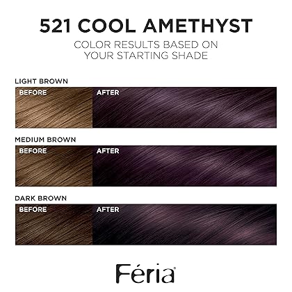 L'Oreal Paris Feria Multi-Faceted Shimmering Permanent Hair Color, 521 Cool Amethyst, Pack of 1 Hair Dye Kit