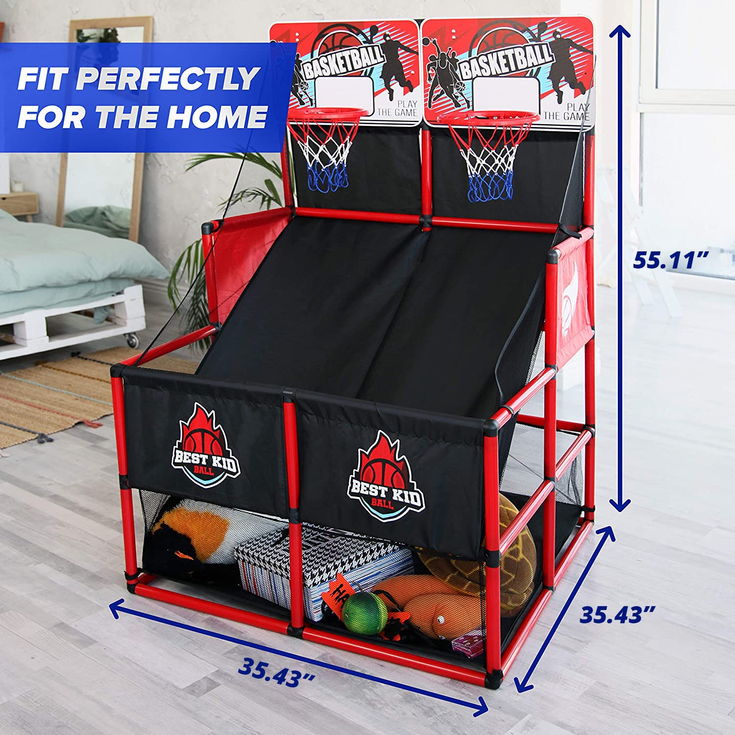 BESTKID BALL Kids Basketball Hoop Arcade Game - Indoor & Outdoor Double Shot System Kids Toy Include 4 Balls & Pump – 3 4 5 6 7 8 9 Years Old Boys, Girls, Children, Toddlers Fun Sports